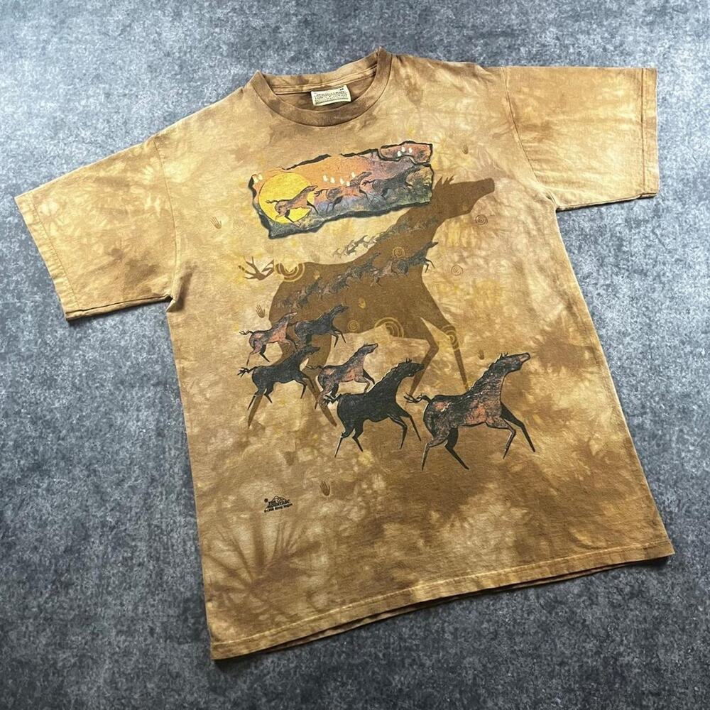 Vintage The Mountain Men’s M Wild Horses Brown Tie-Dye Graphic T-Shirt